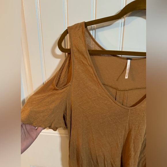 Free People Tan/Mustard Cold Shoulder Tee - Picture 3 of 7